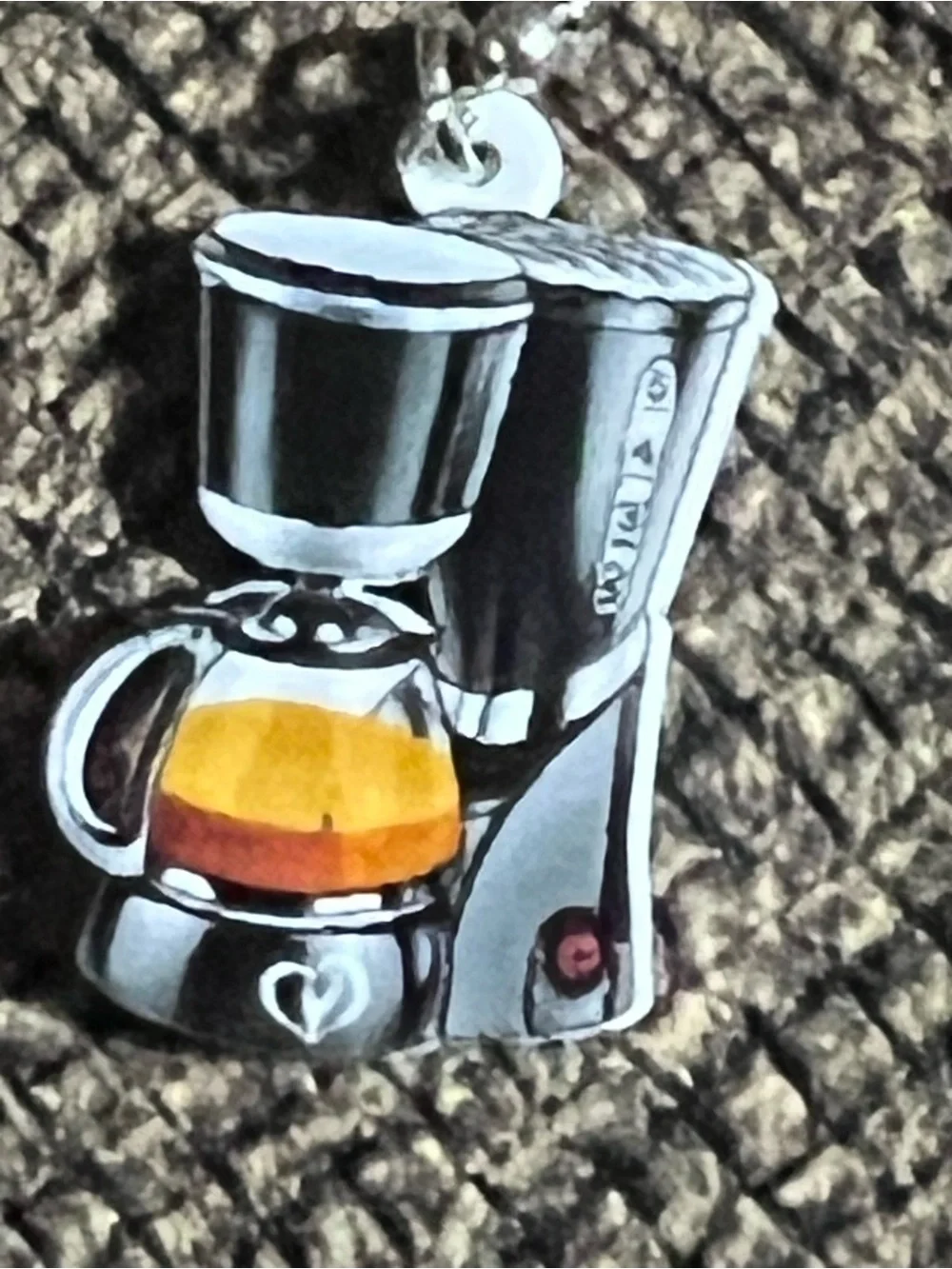 Coffee Maker Dangle Earrings - Black, Silver & Amber E108